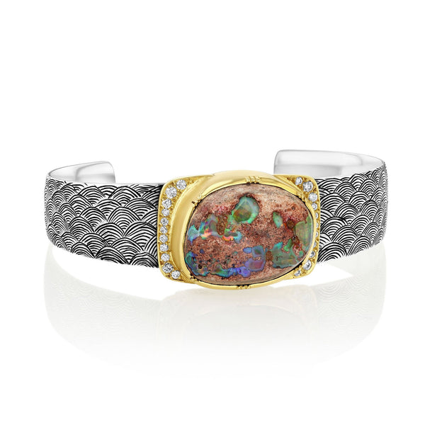 Matrix Fire Opal Engraved Cuff