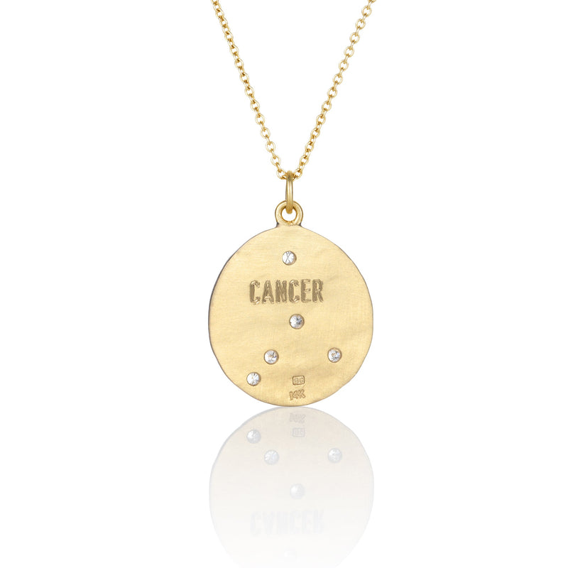 Hand made in Los Angeles Brooke Gregson 14k gold Astrology Zodiac Cancer Diamond Necklace back view