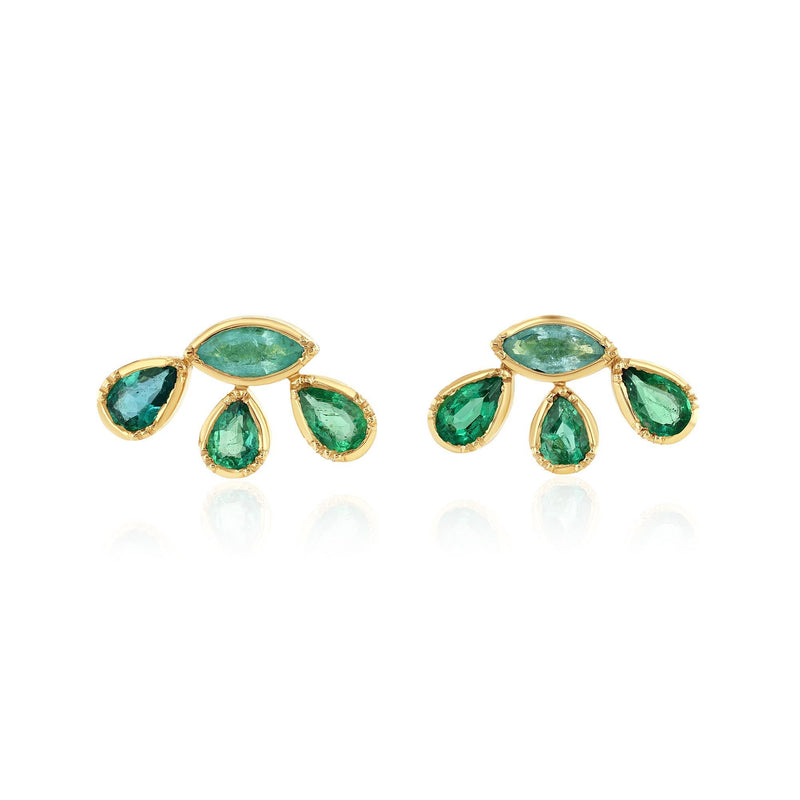 One of a kind Parabia Tourmaline and Emerald earrings in a floral array. Fine jewelry hand made in London from Los Angeles designer Brooke Gregson.