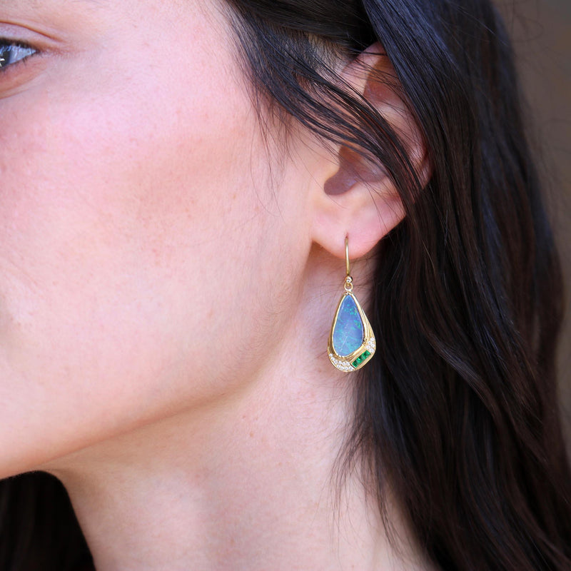 BUTTERFLY WING OPAL EMERALD HALO EARRINGS