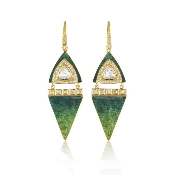 Nefertiti Diamond Green Enamel Earrings