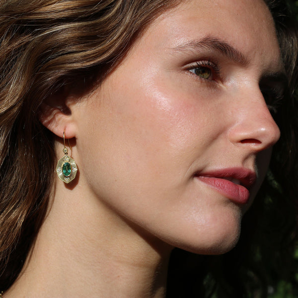 TALISMAN SHIELD PARAIBA TOURMALINE EARRINGS