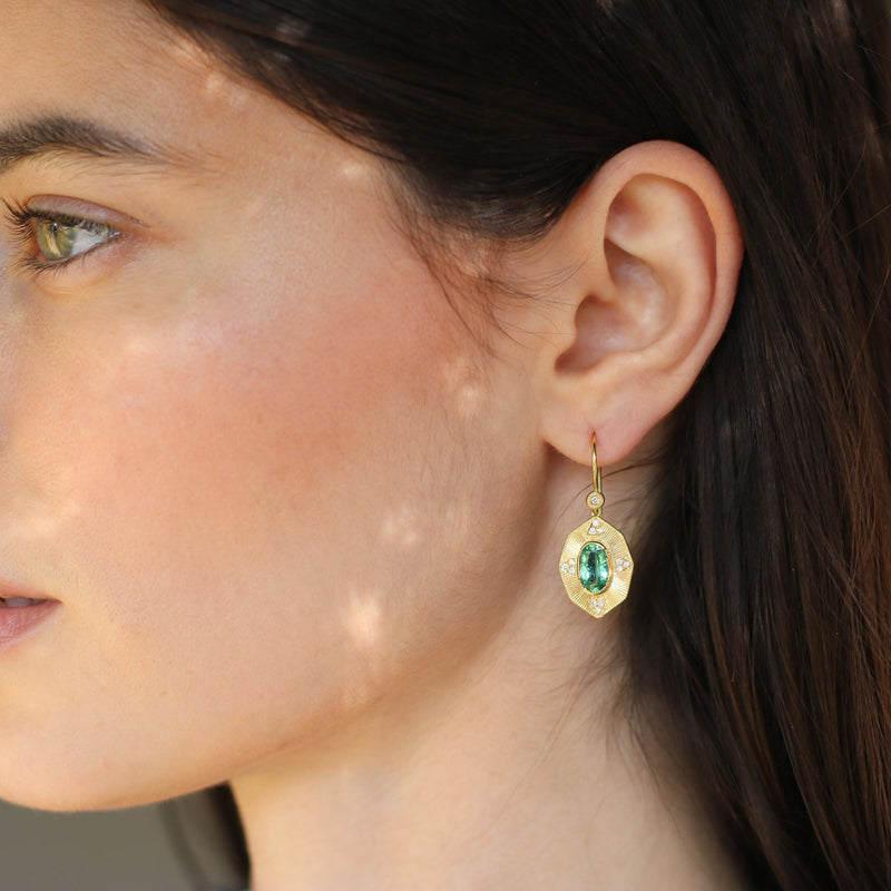 TALISMAN SHIELD PARAIBA TOURMALINE EARRINGS