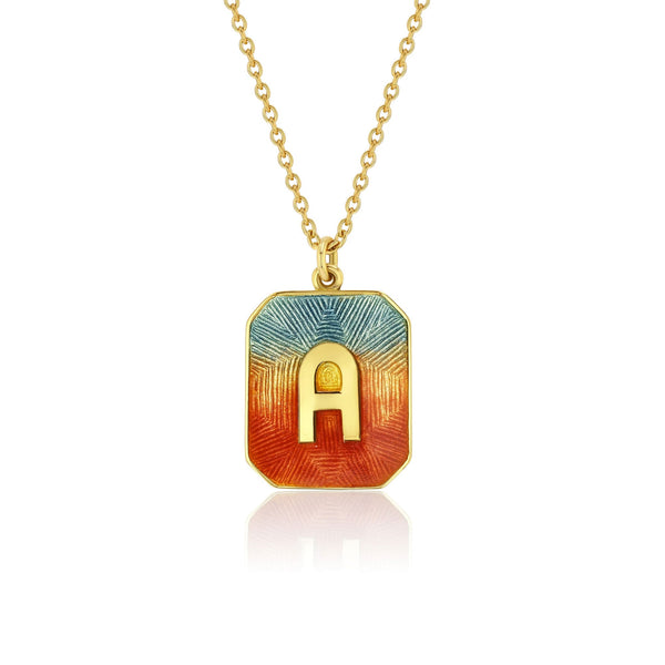 18k gold Small Alphabet Sunrise Enamel Letter Necklace by Los Angeles fine jewelry designer Brooke Gregson handmade in London