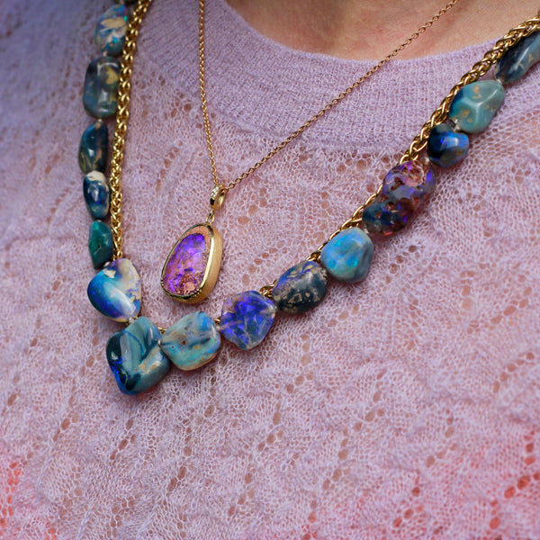 WOOD OPAL ELLIPSE DIAMOND NECKLACE