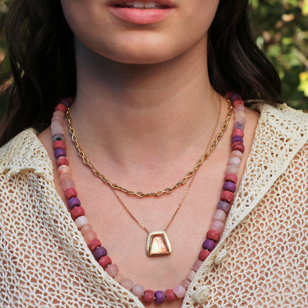 BAUHAUS PINK TOURMALINE ENGRAVED NECKLACE