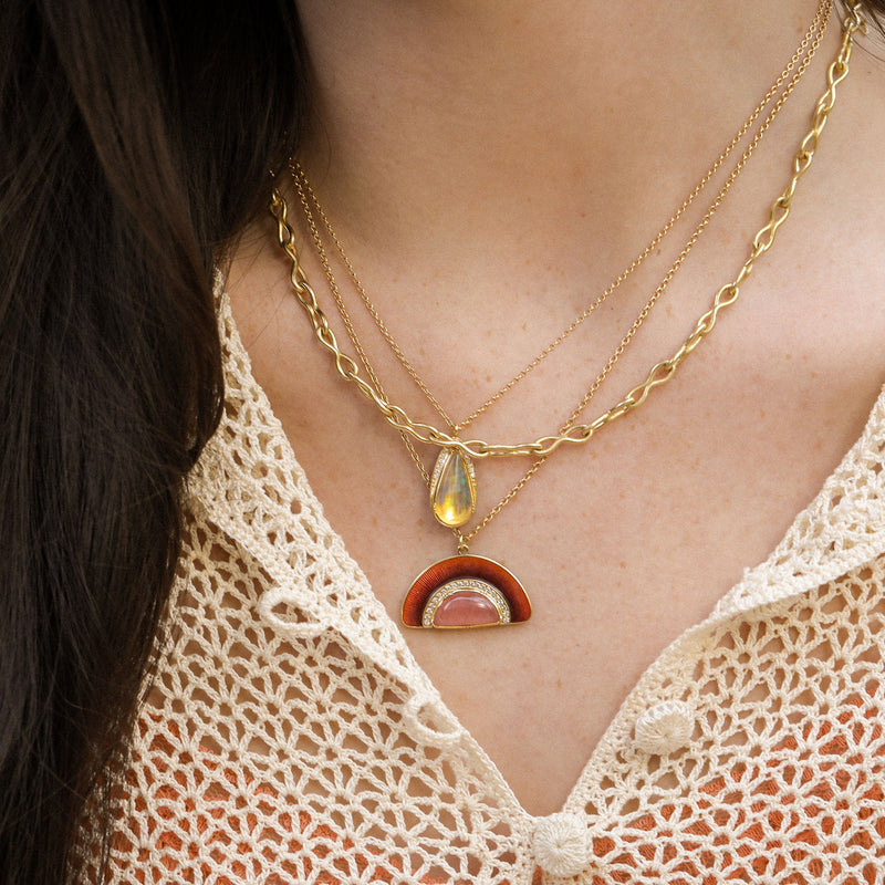 ELLIPSE HALO FIRE OPAL NECKLACE