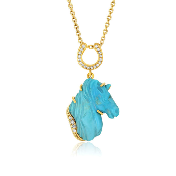 CARVED TURQUOISE DIAMOND HORSE NECKLACE
