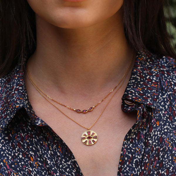 MANDALA ENGRAVED RUBY NECKLACE