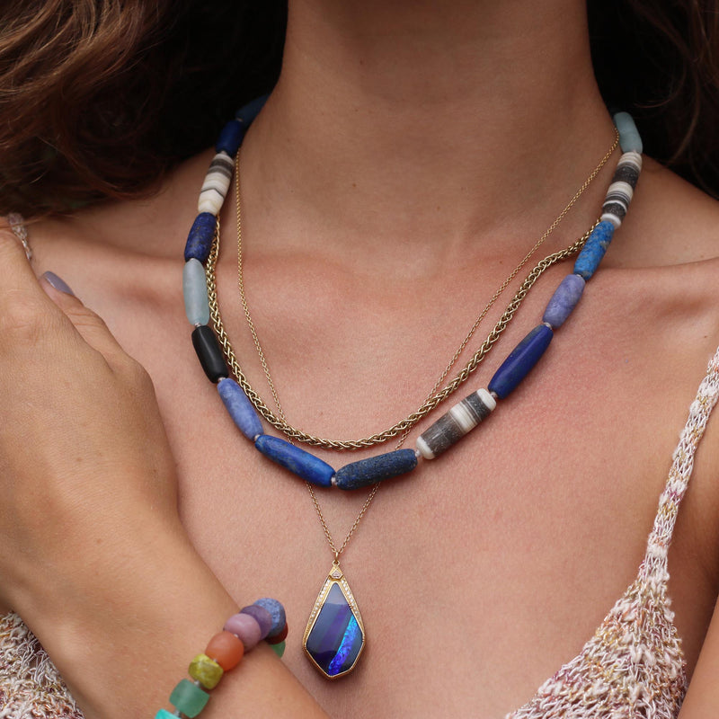 BOULDER OPAL SHIELD HALO NECKLACE