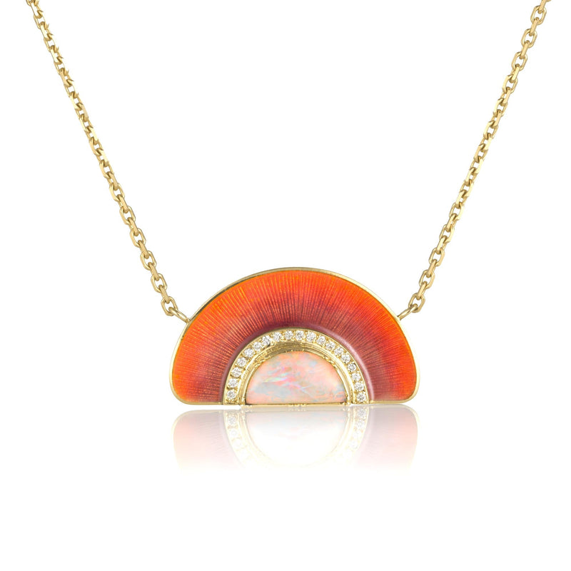 Australian Opal Sunrise Enamel Diamond Necklace