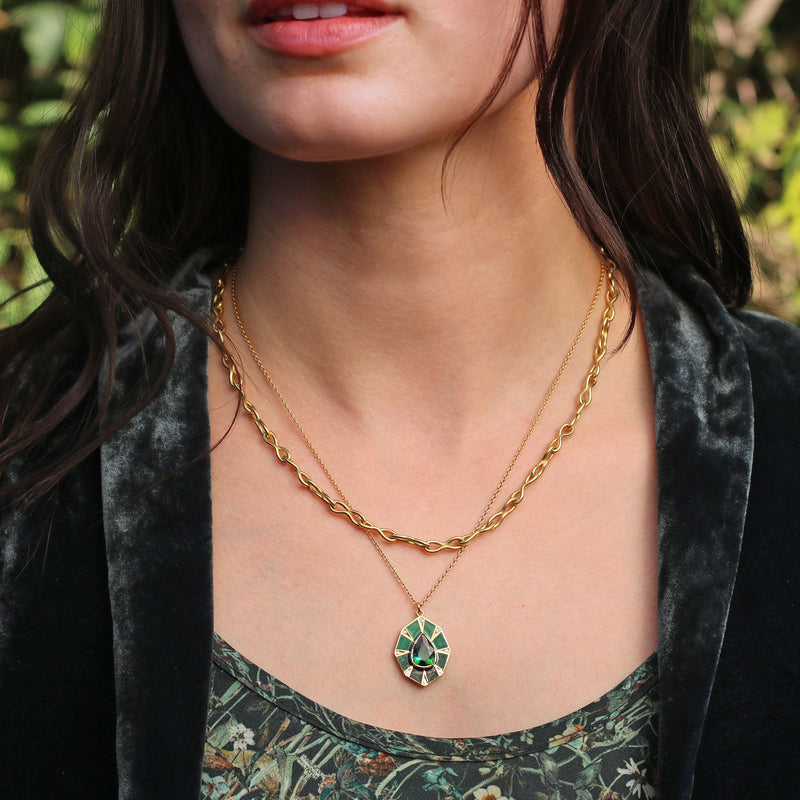 TALISMAN SHIELD TOURMALINE ENAMEL NECKLACE