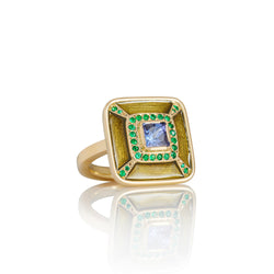 ALBERS ENAMEL TANZANITE EMERALD RING