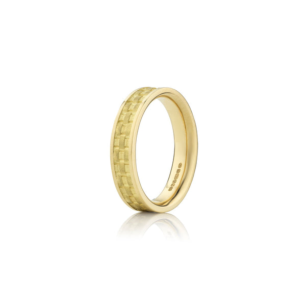 18k gold band with engraved basket weave pattern. Fine jewellery hand made in London  from Los Angeles designer Brooke Gregson