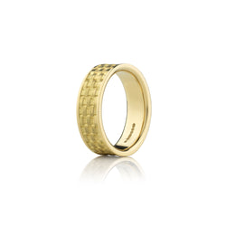 18k gold band with engraved basket weave pattern. Fine jewellery hand made in London  from Los Angeles designer Brooke Gregson. 