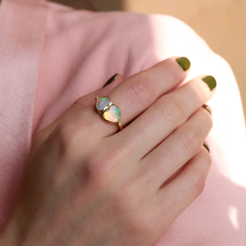 DOUBLE OPAL HEART RING