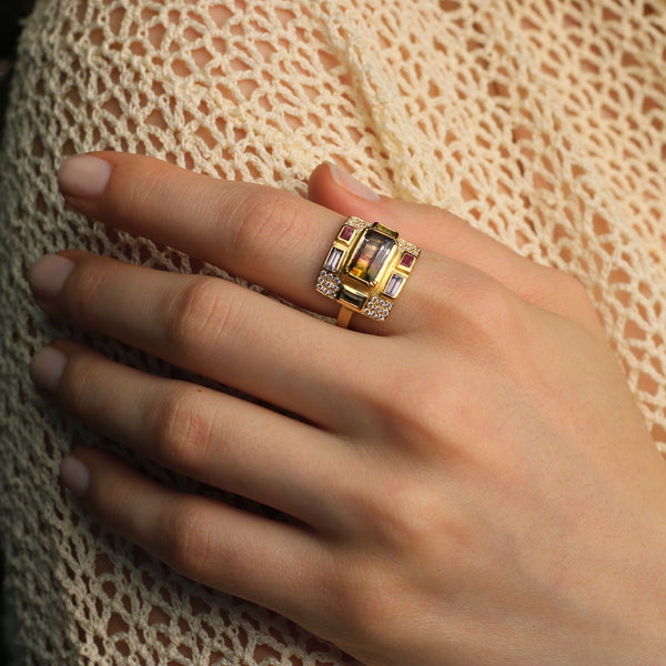 MONDRIAN TOURMALINE SAPPHIRE DIAMOND RING