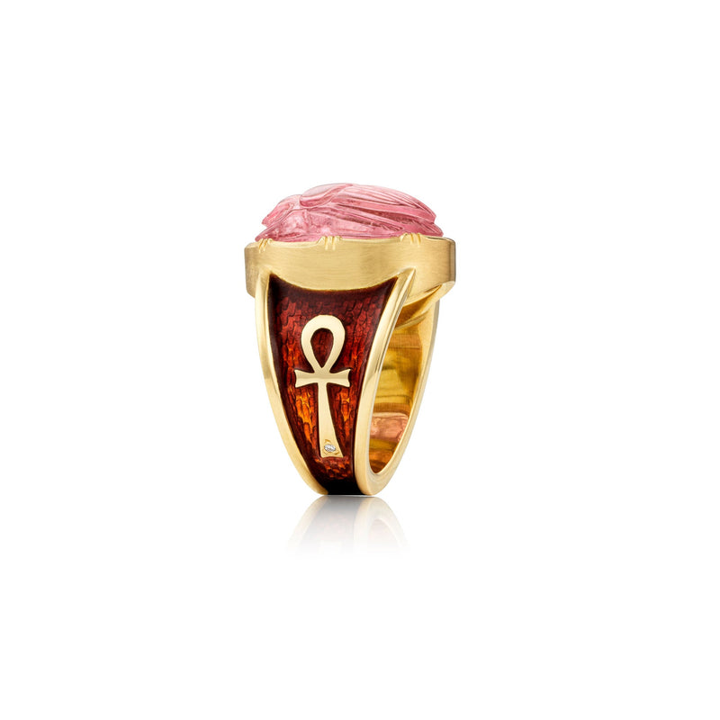 TOURMALINE SCARAB ENAMEL ANKH RING