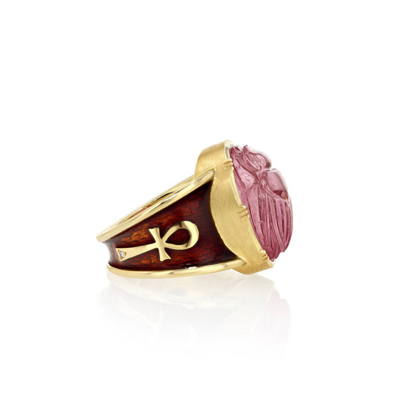 TOURMALINE SCARAB ENAMEL ANK RING